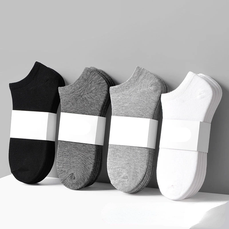 5 Pairs / Lot Low-top Men's Socks Solid Color Black And White Gray Breathable Cotton Sports Socks Men Short Socks Women Men