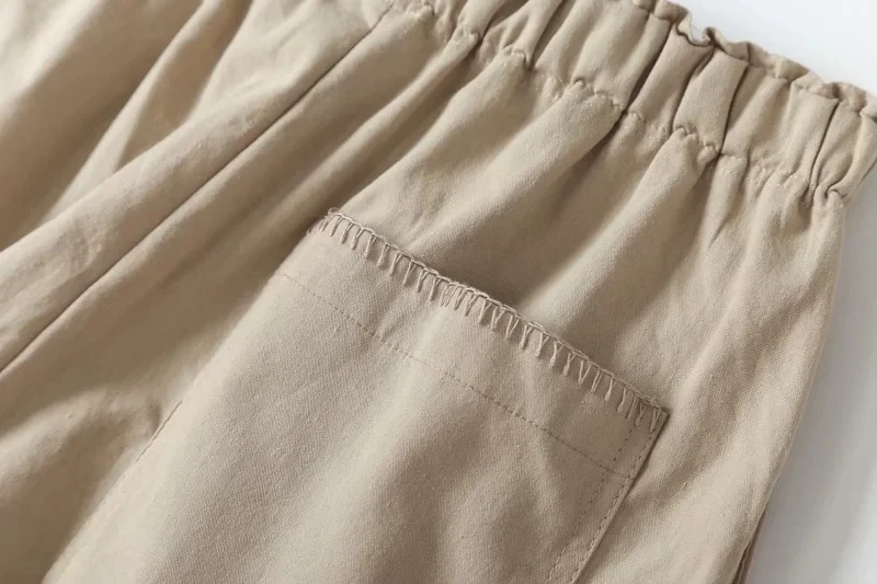 Elmsk High Waist Loose A-line Cotton Linen Bermuda Cargo Shorts Indie Folk Vintage Collect Waist Women