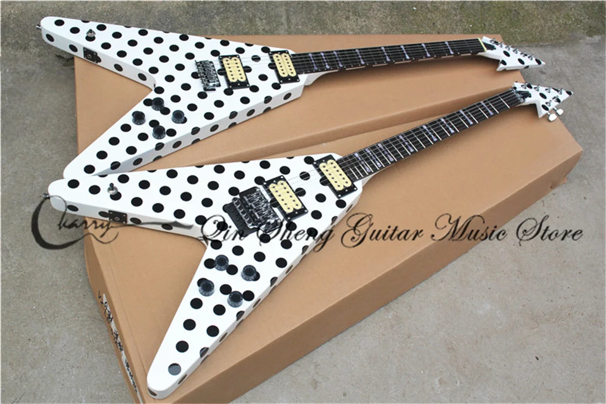 

Электрическая гитара с 6 струнами, нестандартная белая гитара alien, имитация моста тремоло, черные кнопки, корпус из красного дерева