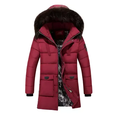 Thick Warm Cotton Long Parkas Male Causal Faxu Fur Collar Windbreaker Hooded 6XL,TA236 Winter Men Jackets Male Fashion