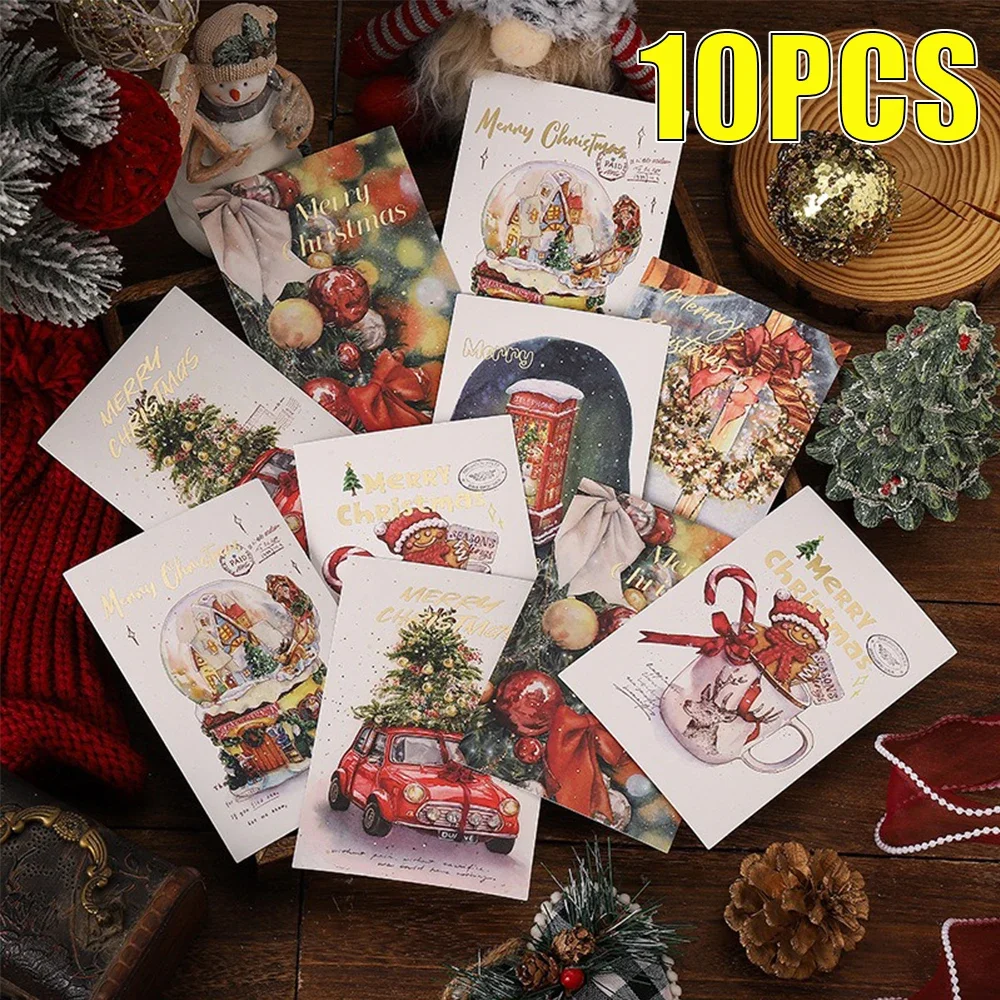 10 шт. рождественская фольгированная поздравительная открытка рождественские