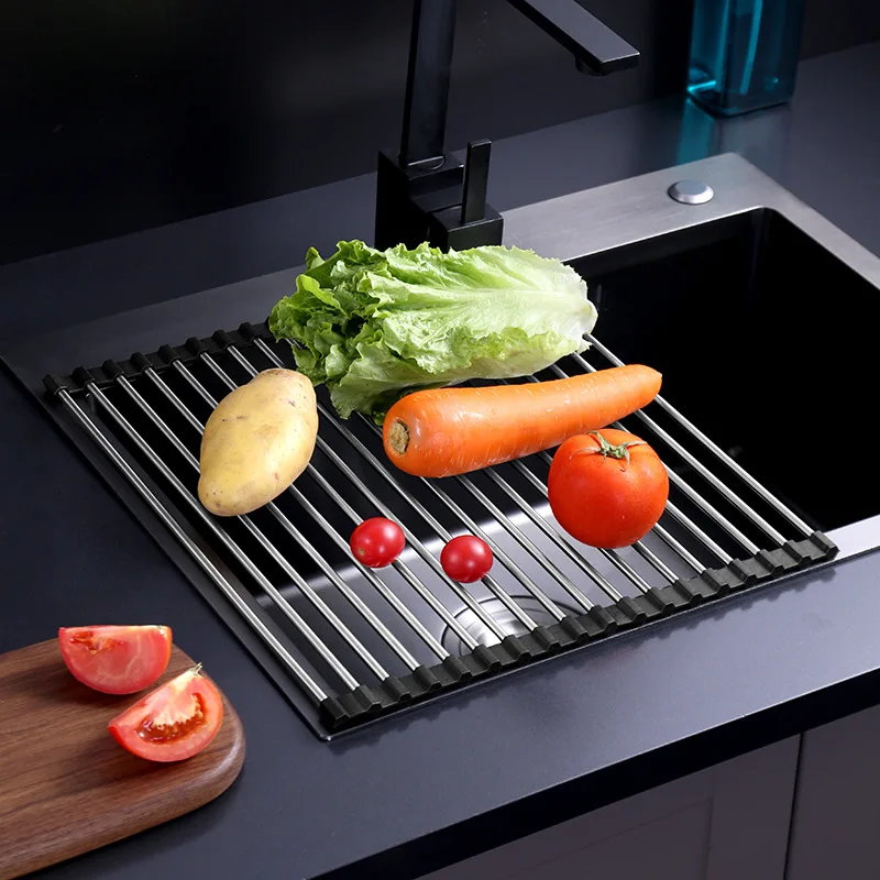 

New Stainless Steel Tableware Drying Rack Foldable Multifunctional Anti-Rust Dishwasher Kitchen Shelf Drain Rack Above The Sink