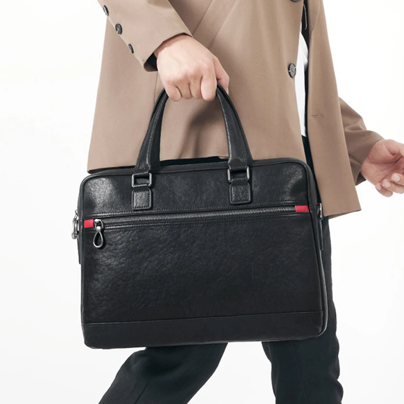 

Мужская кожаная сумка AETOO, деловая Повседневная сумка в горизонтальном стиле, многослойный портфель из воловьей кожи