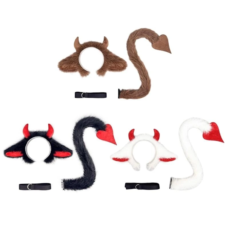 652f 1/2pcs Animal Yak Costumes Set ушей повязка на голову с хвостом хэллоуина Хэллоуин.