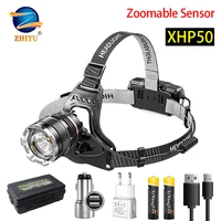 xhp50 super powerful headlamp zoom sensor usb rechargeable led head flashlight portable headlight for outdoor camping fishing