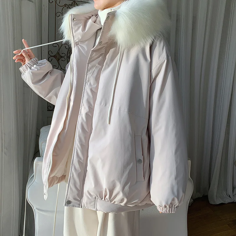 Winter Jacket Men Warm Fashion 3-color Fur Collar Hooded Down Jacket Men Korean Loose Oversize Thick Short Coat Mens Parker