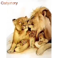 gatyztory oil painting by numbers lion animals diy 60x75cm frameless home decor digital painting on canvas for unique gift