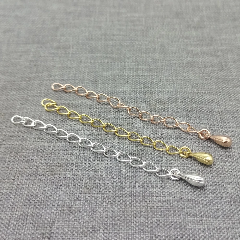 

5pcs of 925 Sterling Silver Water Drop Teardrop Extender Extension Chains w/ Gold Plated 55mm