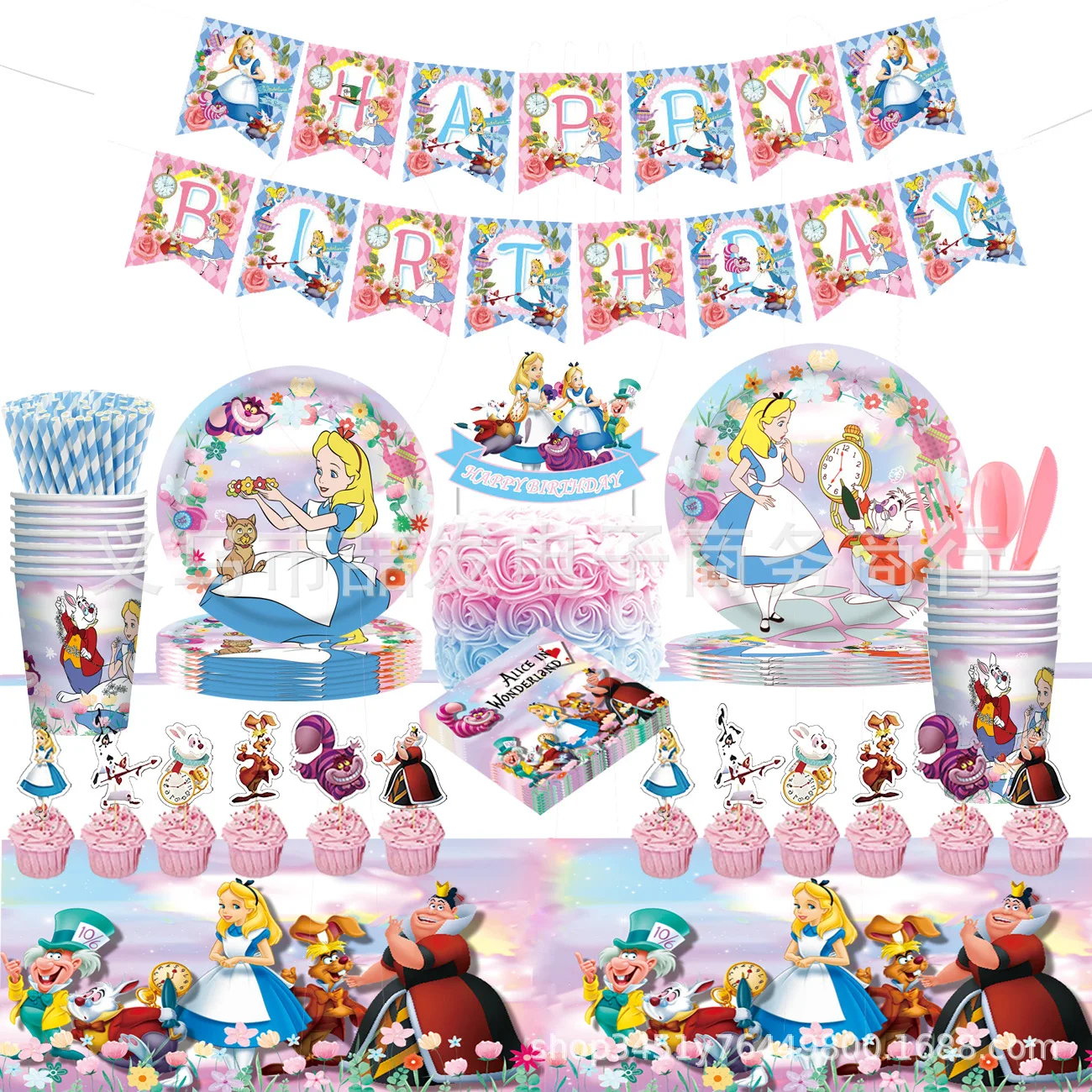 

Disney Princess Alice Tea Party Theme Birthday Party Banner Supplies Tablecloth Set Baking Tool Venue Set-up Family Gatherings