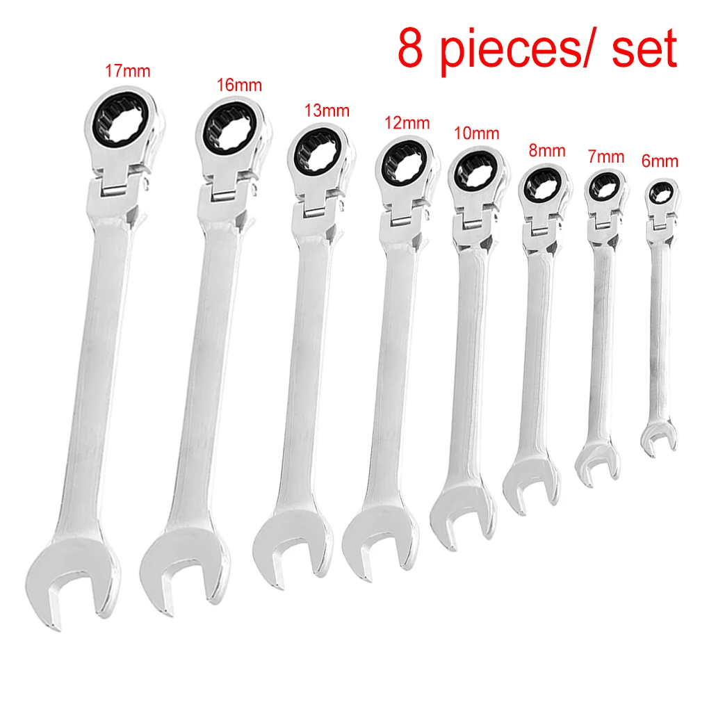 

Pack of 8 Ratchet Wrench 180 Degree Rotatable Repairing Workshop Spanner Carpenter Craftsman Work Hand Tools 6-17mm