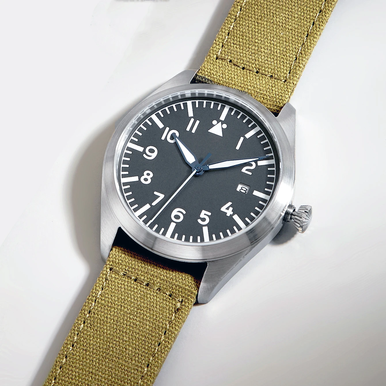 Фото Механические часы Холст Flieger Авиатор Пилот Наручные часы Оливково-зеленая стрелка Вторая мировая война Немецкий WW2 Автоматический механизм Япония Сапфир №1