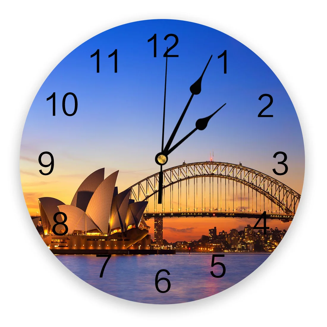 

Sydney Opera House Sunset Bridge Sea Wall Clock Decorative for Living Room Kitchen Bedroom Home Office Silent Wall Clocks