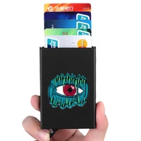 anti theft id credit card holder thin aluminium metal wallets classic devils eye printing pocket case bank card box