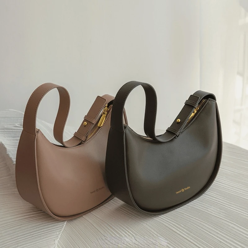 

Women's Brand Soft Leather Shoulder Crossbody Bag Ladie Cowhide Message Half Moon Tote Bags Luxury Designer Handbags Woman