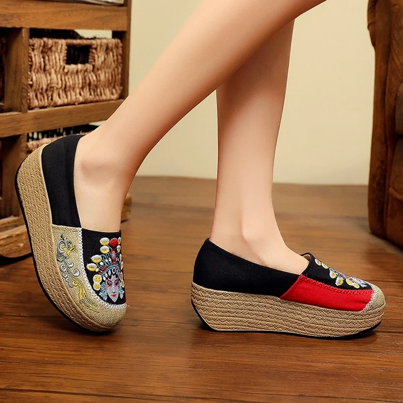 Холщовые женские кроссовки с вышивкой по лицу Винтажные льняные хлопковые без