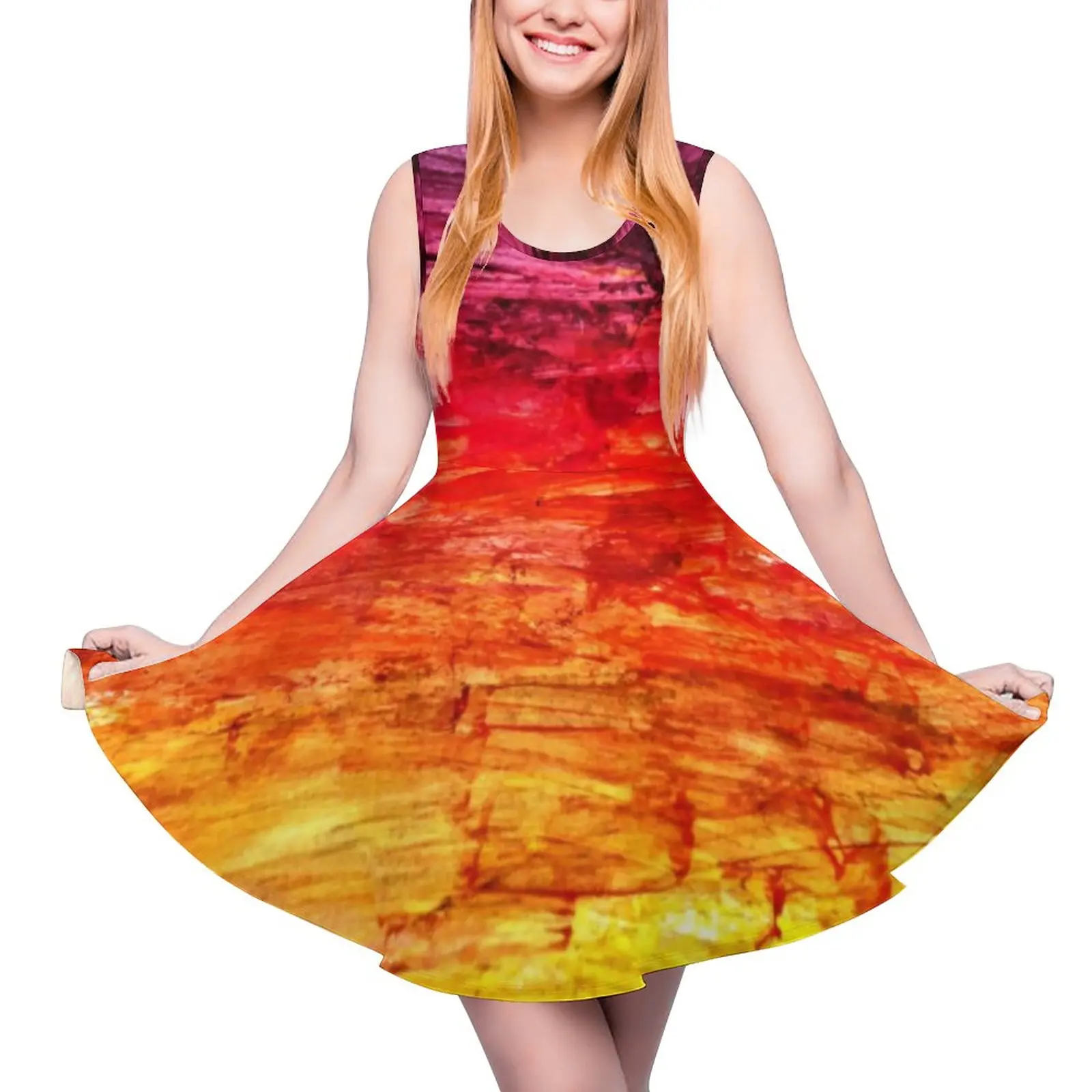 

Abstract Sunset Dress Ombre Print Elegant Dresses Sleeveless Casual Skate Dress Womens Printed Clothes Birthday Present