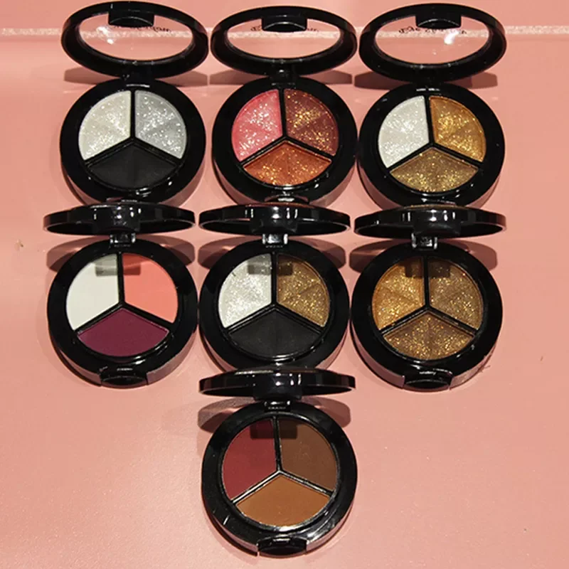 

3 Colors Shimmer Glitter Eye Shadow Palette Makeup Copper Bronzer Sliver Grey Metallic Smoky Eyeshadow Nude Cosmetics