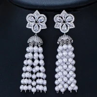 multi color stone handmade simulated pearl long drop tassel earrings for women vintage ethnic jewelry