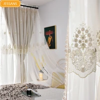 beige curtains blackout bedroom warm color princess style high end custom two layer girl heart double layer with yarn embroidery