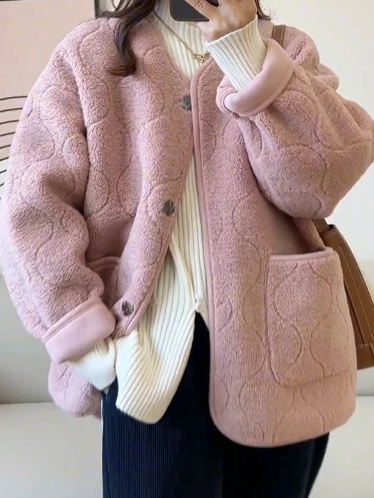 

Winter Clothes Women Jackets for Women Lambwool Coat Korean Fashion Outerwear Loose OverSize Thick Parkas Long Sleeve Top Coats