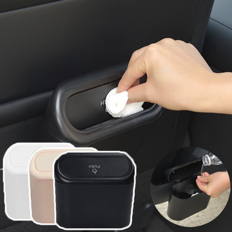 

Universal Car Trash Bin Hanging Vehicle Garbage Can with lid Storage Box Abs Square Pressing Trash Can Auto Interior Accessories
