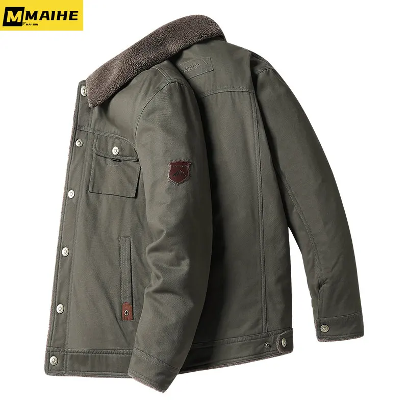 Autumn/Winter men's jacket with fleece warm thick military tactical jacket fur collar windproof parka Fashion street work jacket