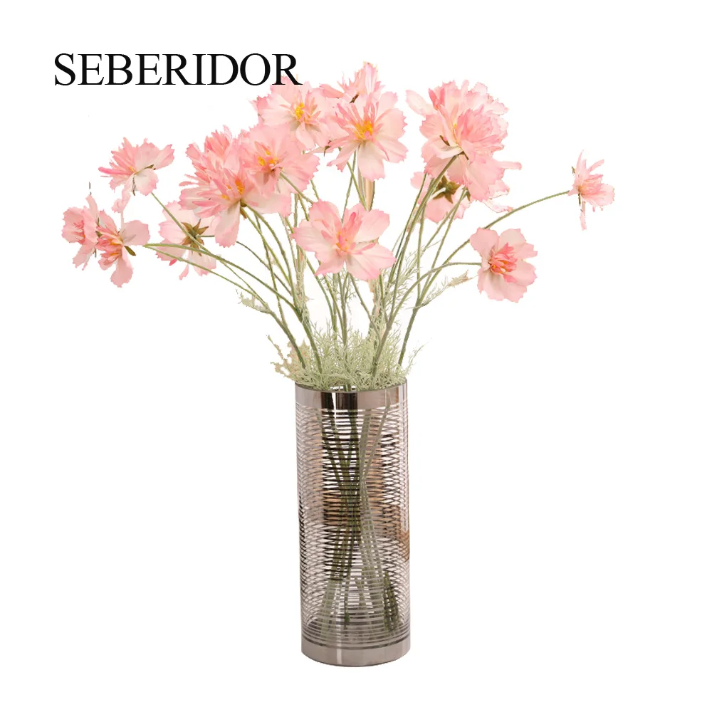 

10PCS Wedding Events Party Favor 70cm Silk Cloth Artficial Gerbera Daisy Flower Blue Pink Flocking Branch For Lover Gift Decor