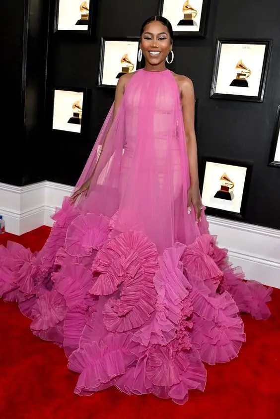 Потрясающее ярко-розовое Тюлевое длинное платье макси для дня рождения бежевое с