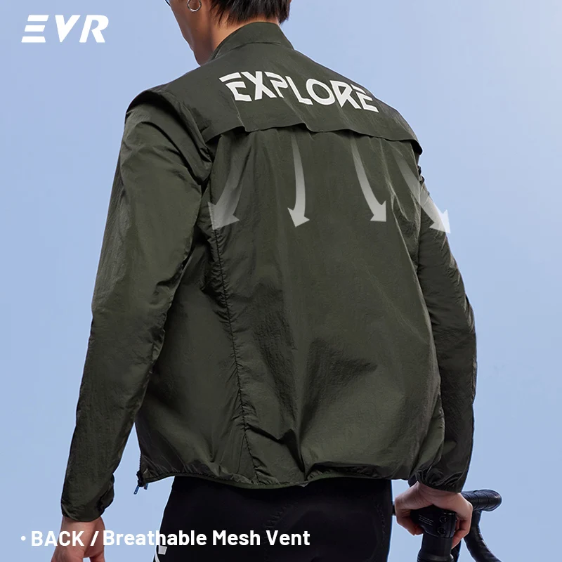 Фото Ветровка для велоспорта EVR, весенне-осенняя мужская тонкая куртка для шоссейного велосипеда, ветрозащитная, водонепроницаемая, дышащая, для активного отдыха, для горного велосипеда №4