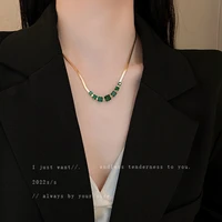 titanium steel emerald inlaid rhinestone blade chain necklace korean fashion niche necklace clavicle chain new jewelry women