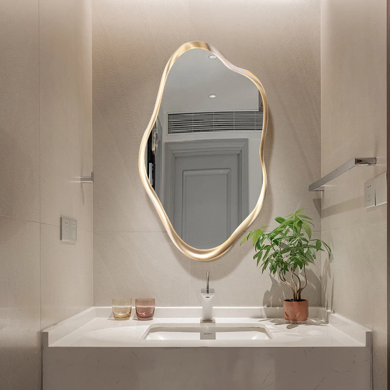 

Зеркало для ванной комнаты в скандинавском стиле, нестандартный туалетный столик для девушек, художественное современное дизайнерское деревянное зеркало для спальни, гостиной, зеркало для украшения дома