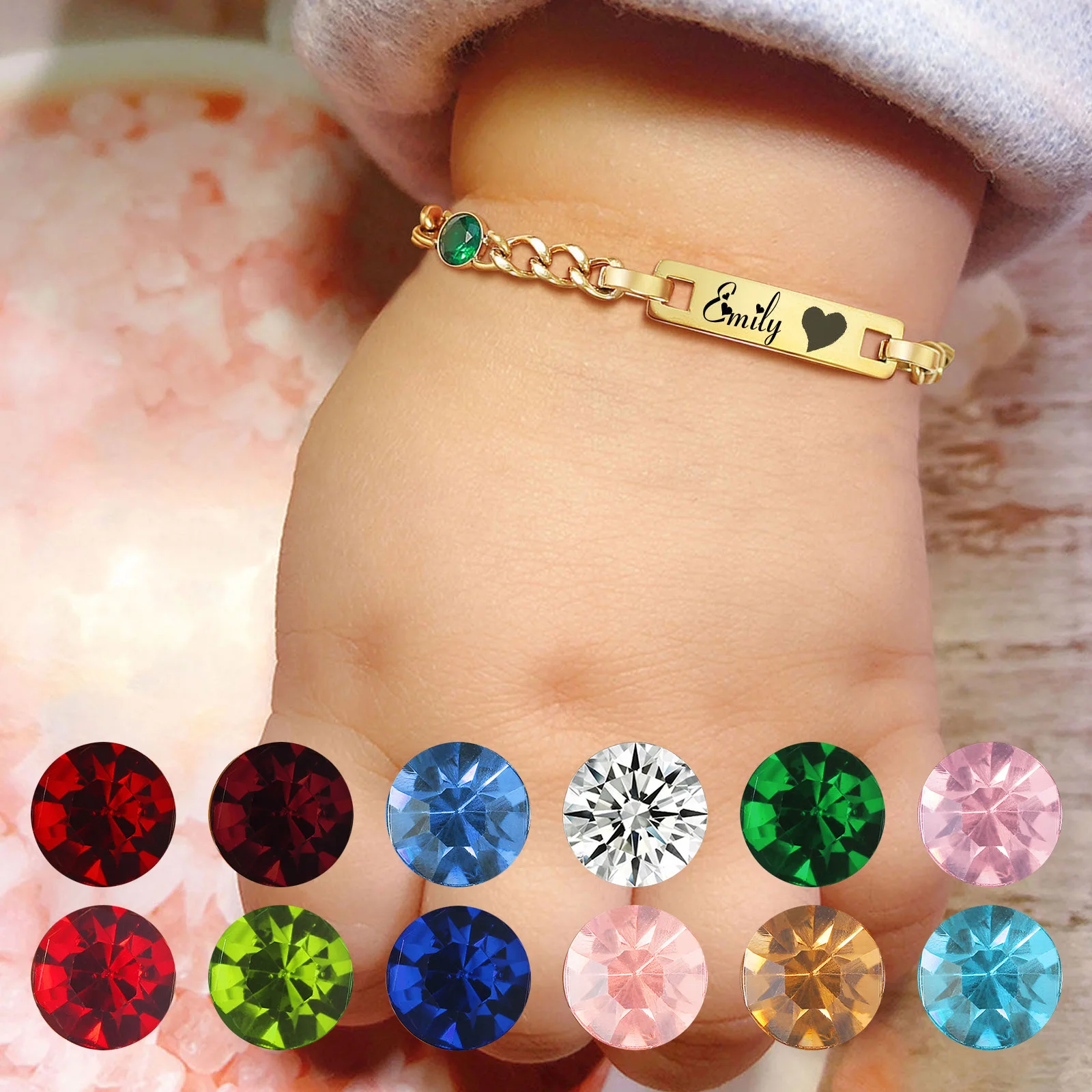 aliexpress.com - Engrave Personalized ID Baby Bracelet with Birthstone,Customzied Name Curb Chain Adjustable,Newborn Boy Girl Child Birthday Gift