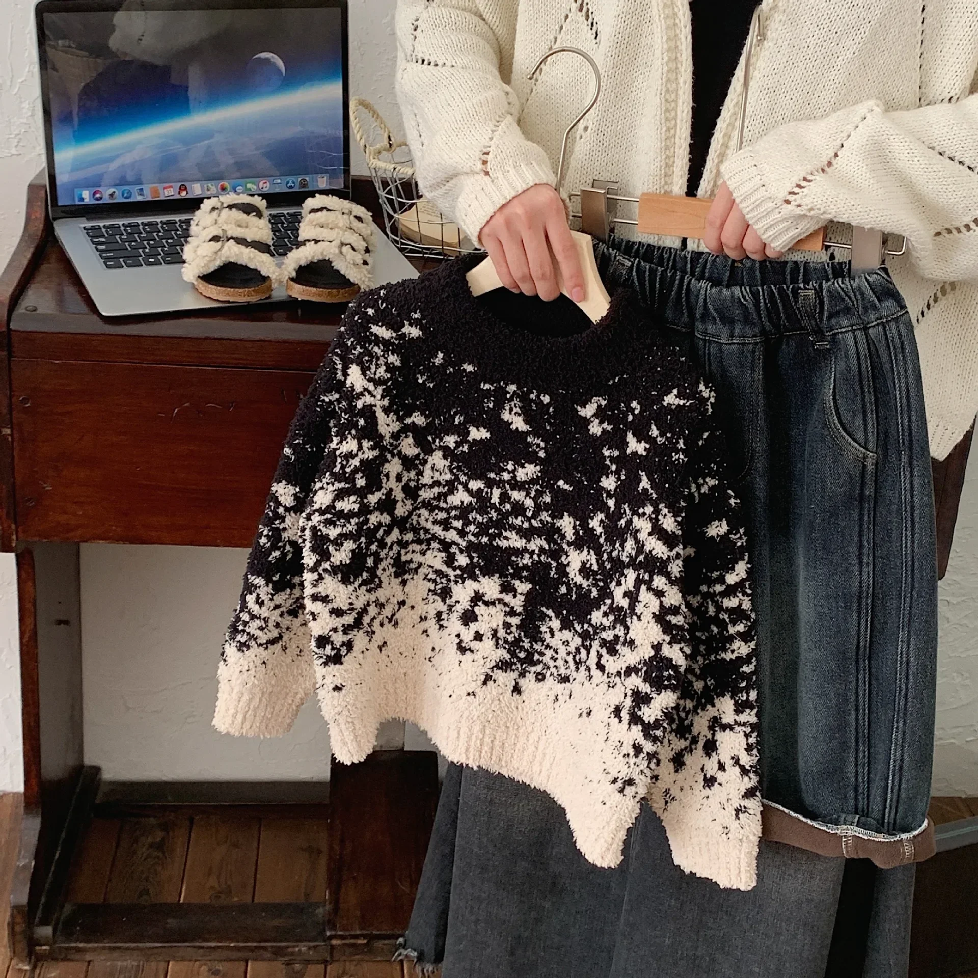 Детский свитер 2023 зимний Свободный пуловер с круглым вырезом для мальчиков в