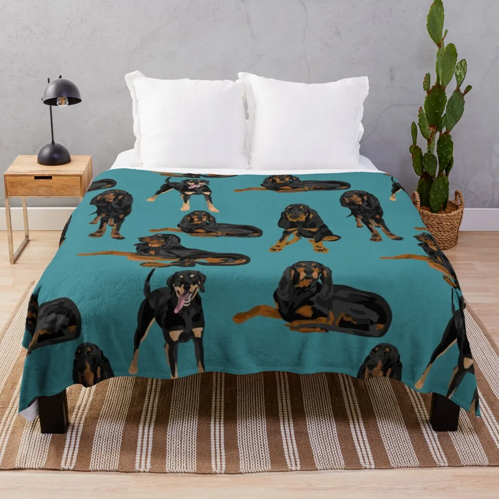 

Black and Tan Coonhounds on Teal Throw Blanket soft big blanket fur blanket