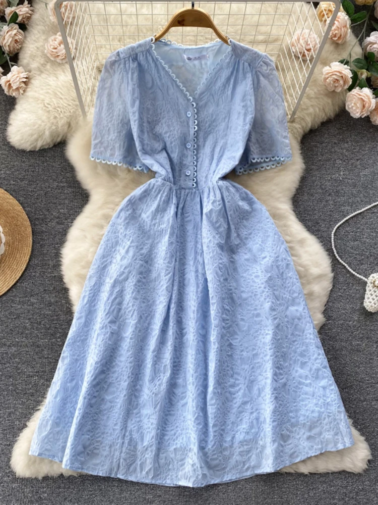 

Новинка, винтажное весенне-осеннее однотонное тонкое Короткое женское платье FMFSSOM, ТРАПЕЦИЕВИДНОЕ шифоновое платье-пуловер с V-образным вырезом, женские платья до середины икры