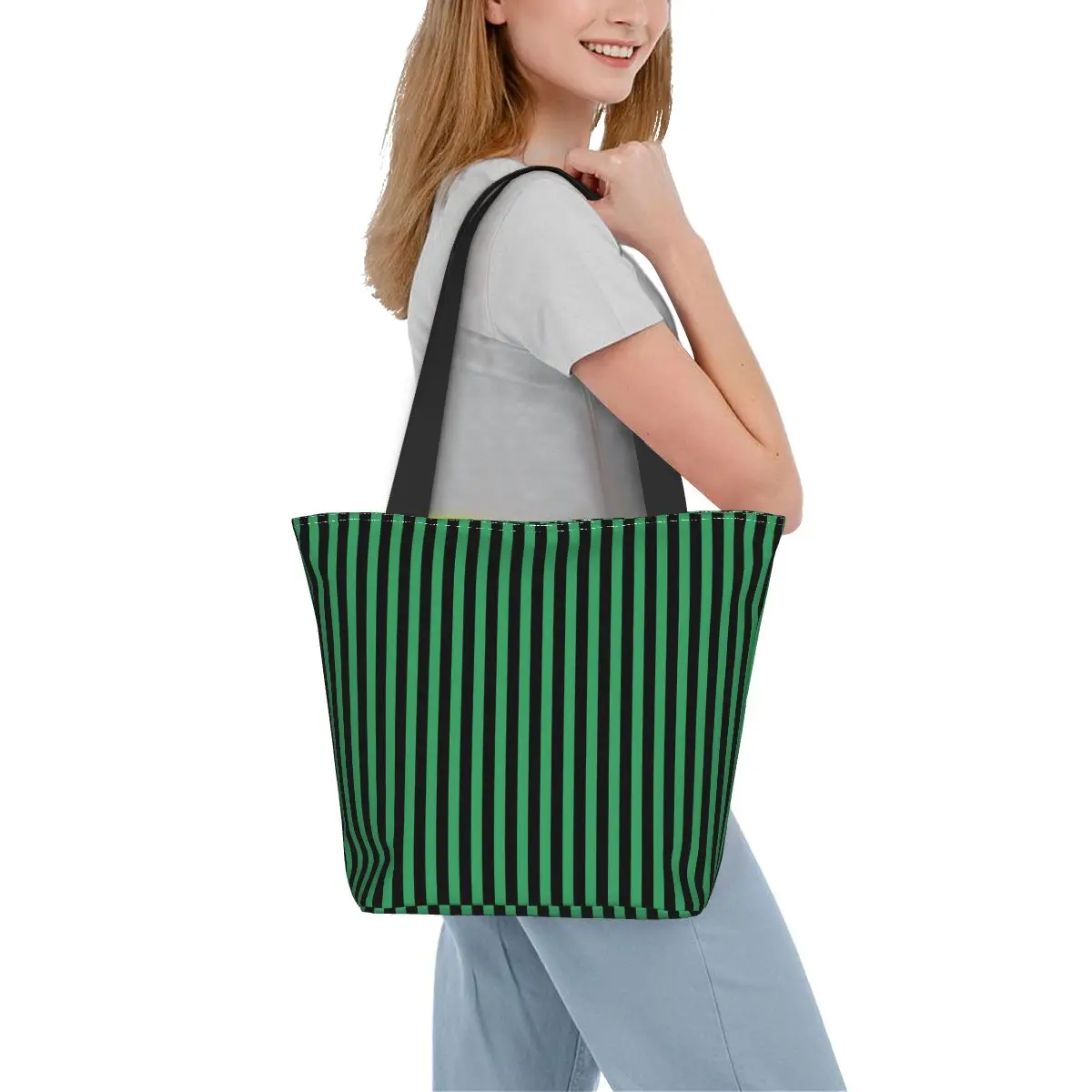 

Яркая сумка-шоппер в полоску, зеленые и черные уличные сумки, женская сумка через плечо на заказ, модная сумка-тоут из полиэстера