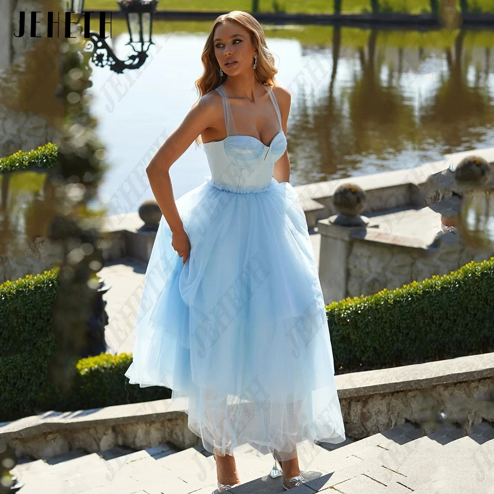 

JEHETH Sweetheart Modern Prom Dresses 2023 Blue Spaghetti Straps Sexy Backless Graduation Gowns A-Line vestidos de graduación