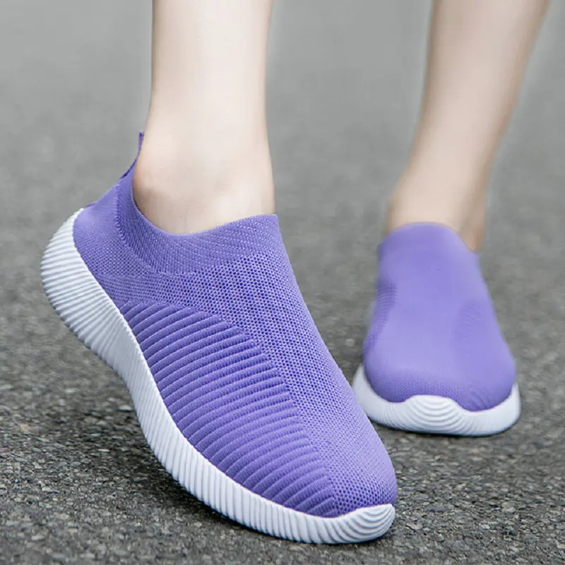 Spring New Mesh Breathable Casual Flying Woven Women's Shoes Shallow Socks Shoes Flat Bottom Large Walking Single Shoe Slippers
