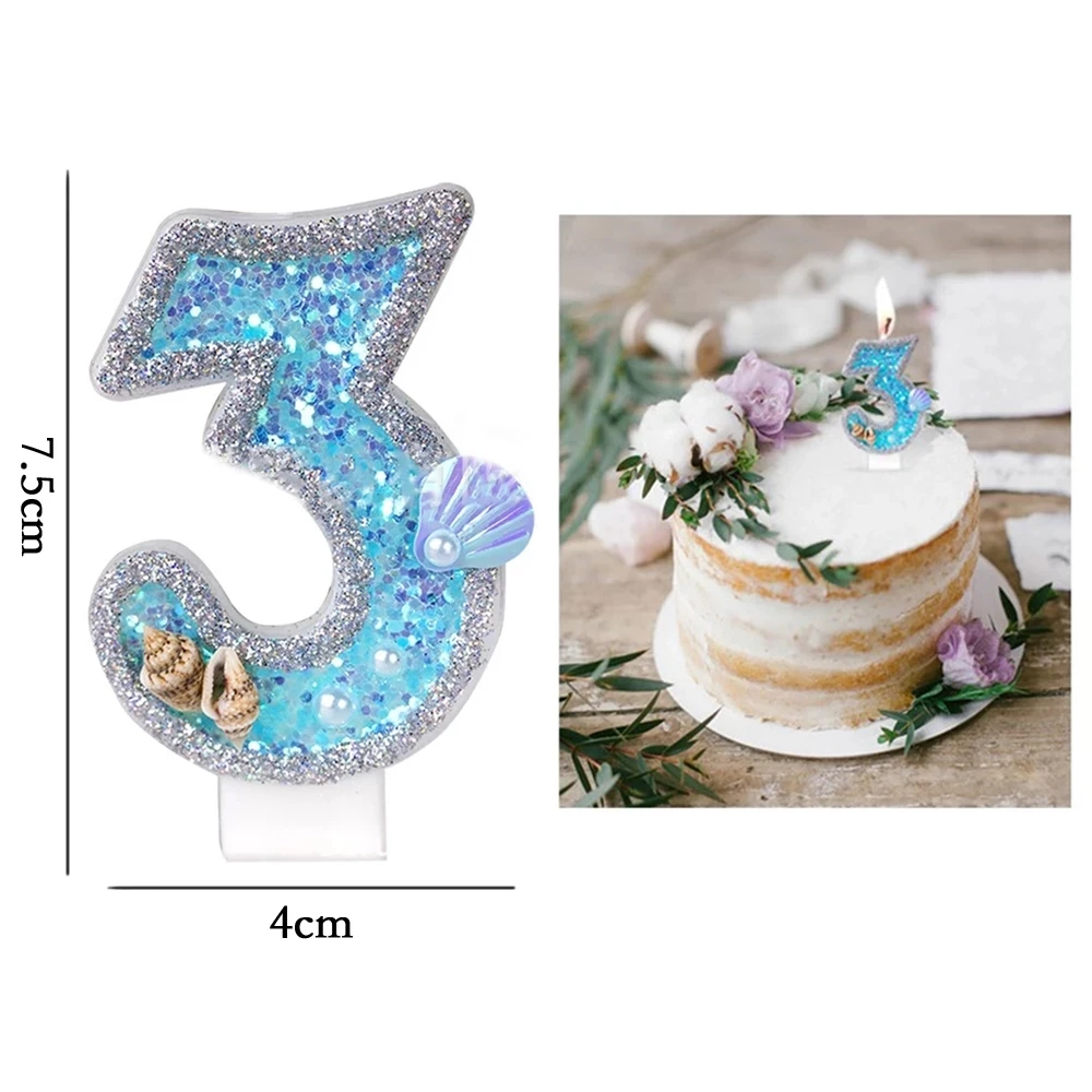 

Blue Shell Glitter Number 0-9 Happy Birthday Candles Cake Toppers Birthday Wedding Digital Cakes Dessert Birthday Decoration