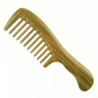 wide tooth natural sandalwood hair comb no static wooden detangling comb with smooth handle for thick curly wavy hair