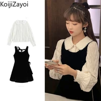 koijizayoi women japan style sweet two pieces set spring autumn 2022 new outfits black mini short dress long sleeves shirt chic