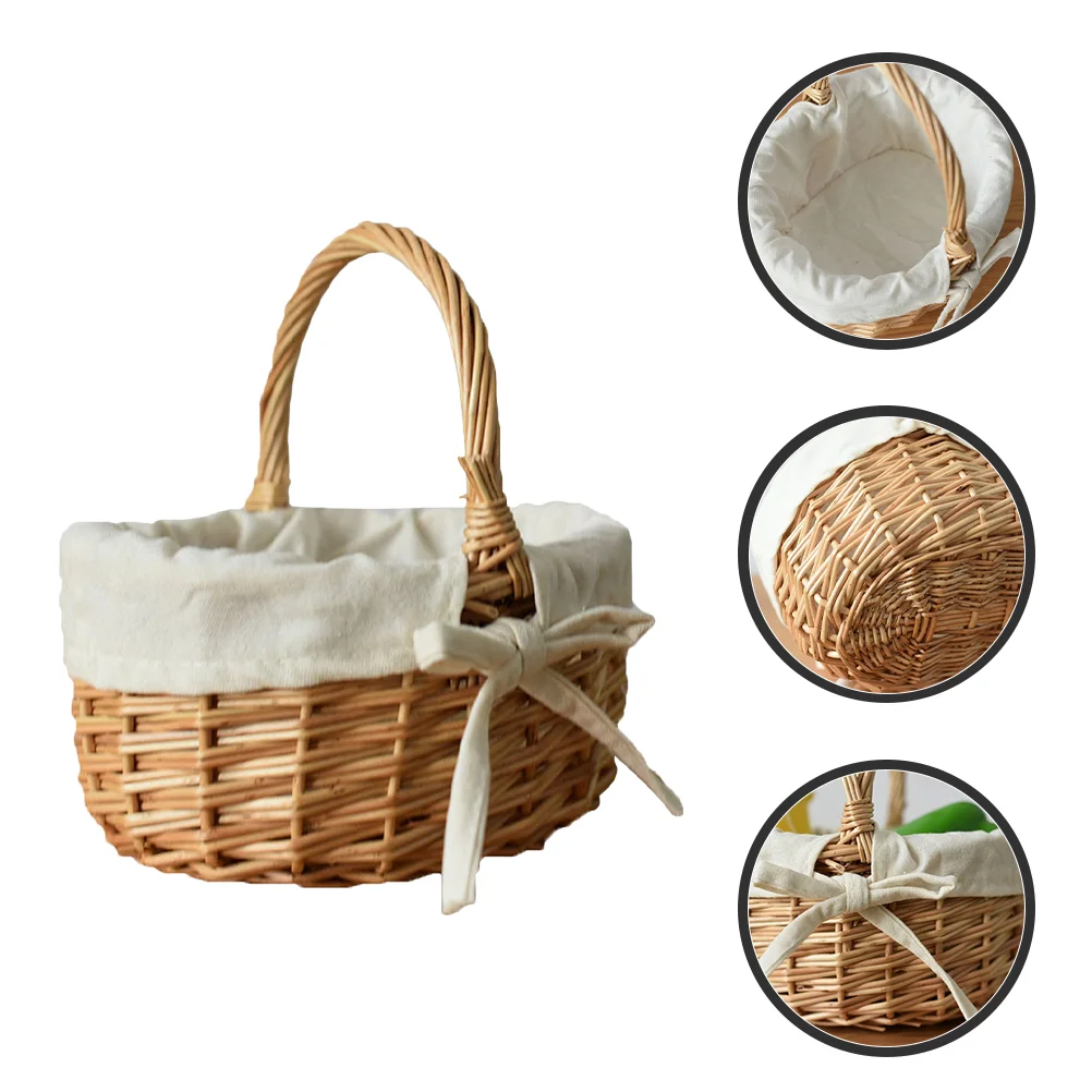 

Picnic Basket with Handle Hand Woven Wicker Basket Eggs Candy Basket for Party Flower
