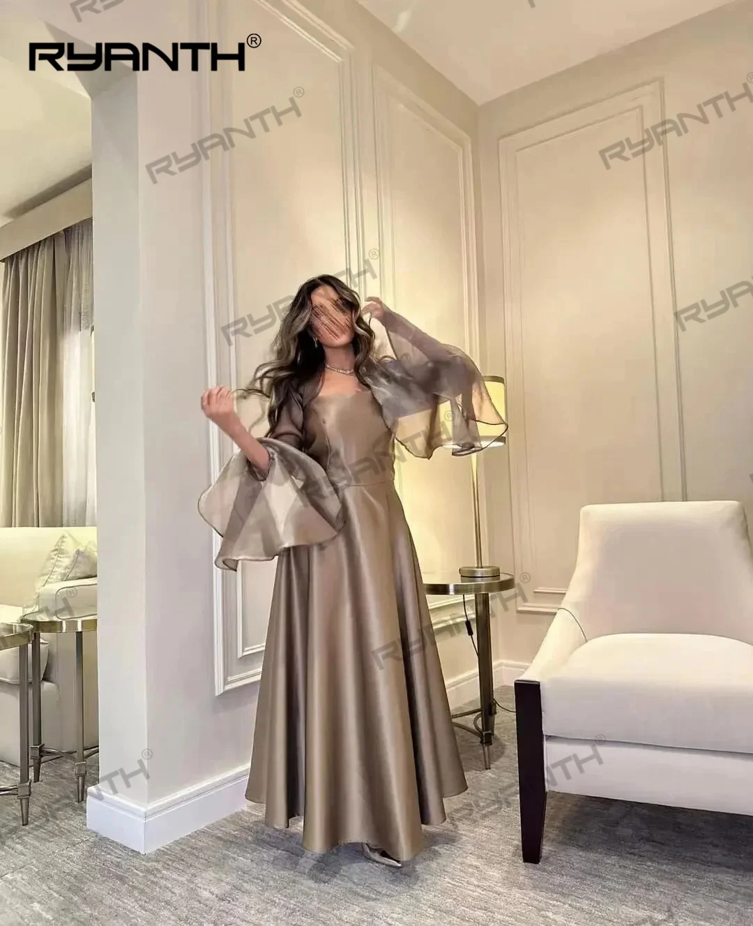 Женское атласное вечернее платье Ryanth элегантное с квадратным вырезом и