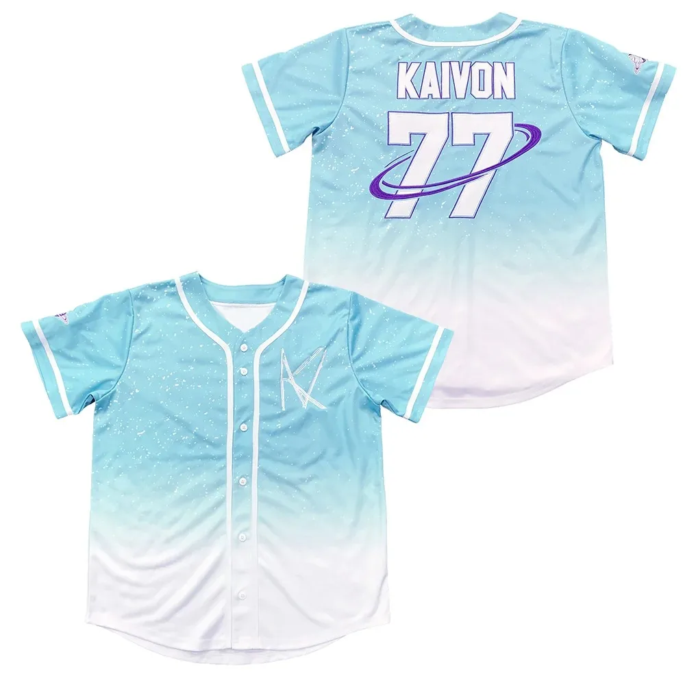 Kaivon Teal Джерси для мужчин/женщин Харадзюку тонкие пуговицы бейсбольная форма Слик