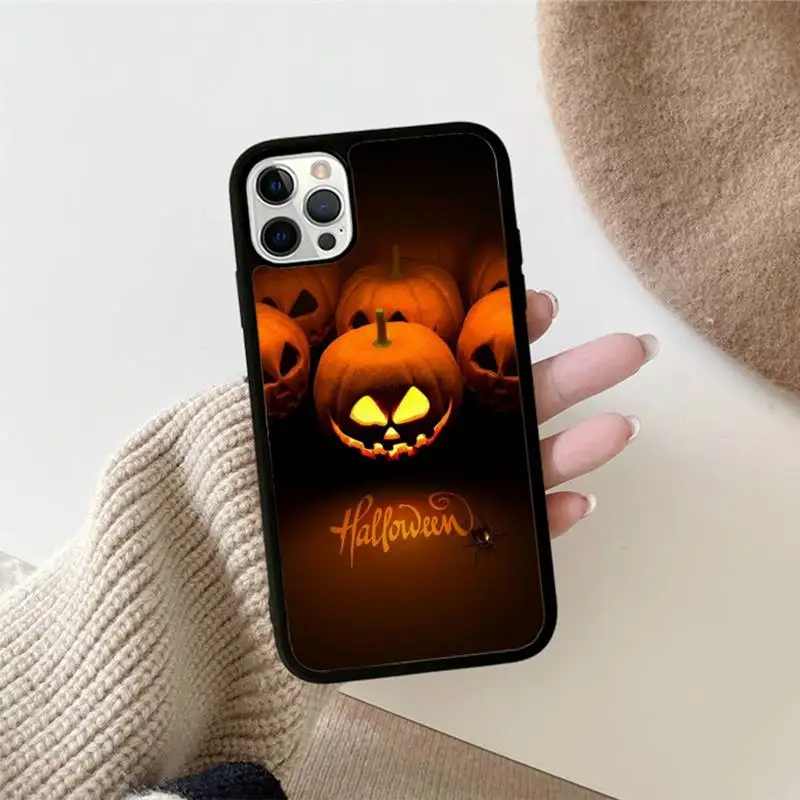 Halloween Pumpkin Phone Case Silicone PC+TPU Case for iPhone 11 12 13 Pro Max 8 7 6 Plus X SE XR Hard Fundas