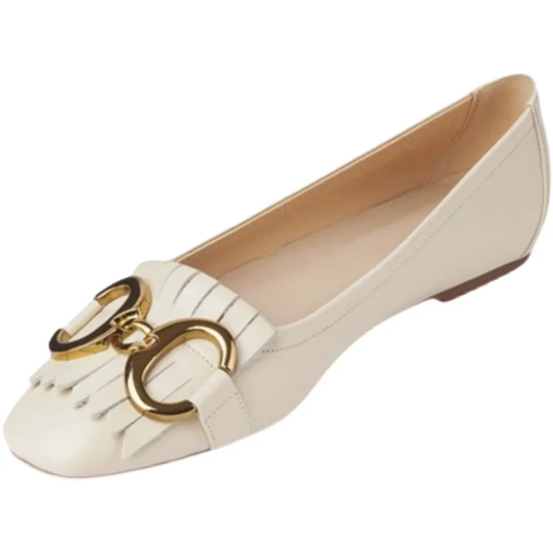 

Women's Shoes Spring Autumn Fashion Versatile Metal Buckle Soft Leather Casual Flat Shoes New Tassel Loafers Shoes Large Size