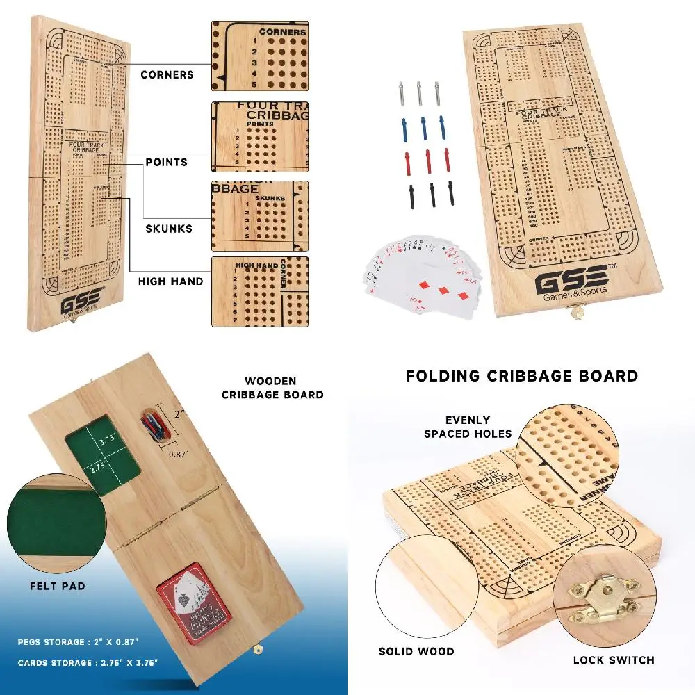 

Fantastic, Durable Wooden Folding Cribbage Set with Metal Pegs, Playing Cards and Hours of Fun - Perfect for All Ages!