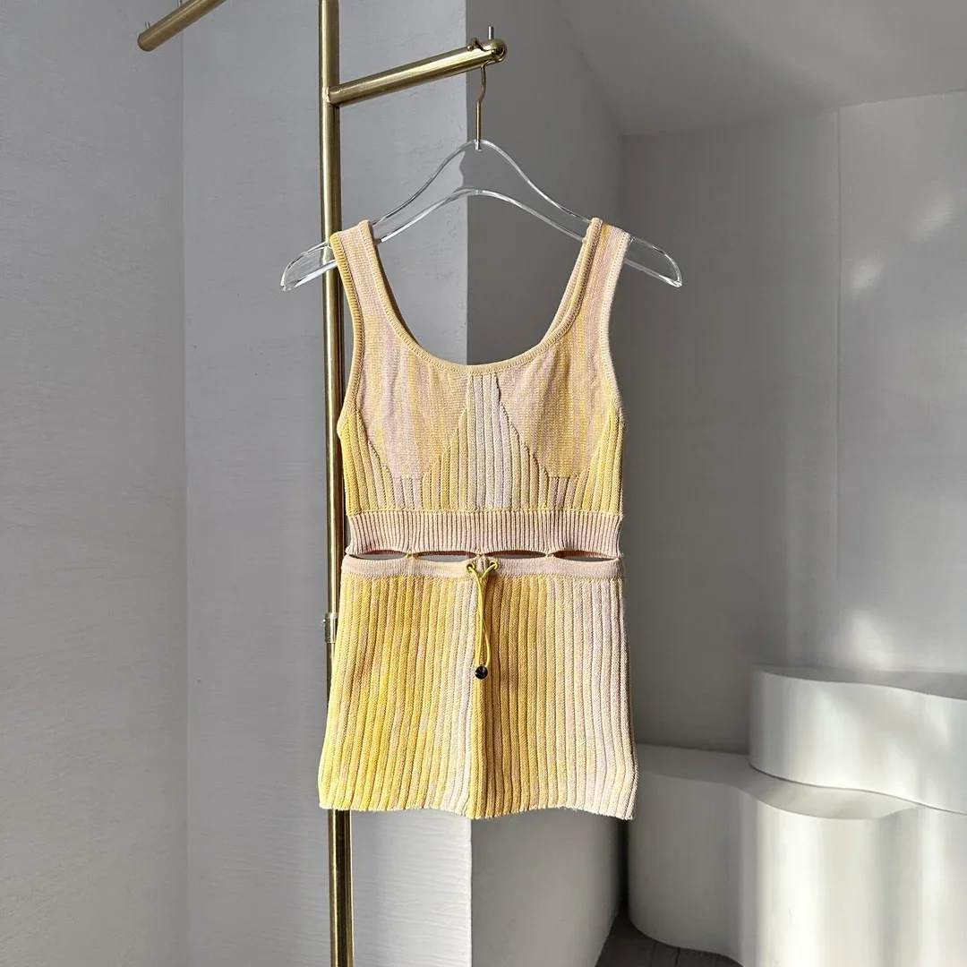 Вязаный жилет без рукавов для женщин в складку Mermaide Skitr и топ-комплект из желтого