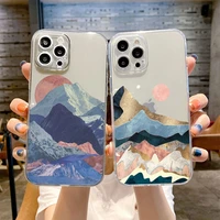hand painted scenery phone case for iphone 13 11 pro max 7 8 6 6s plus x xr xs max se 2020 12mini clear soft cover silicone capa