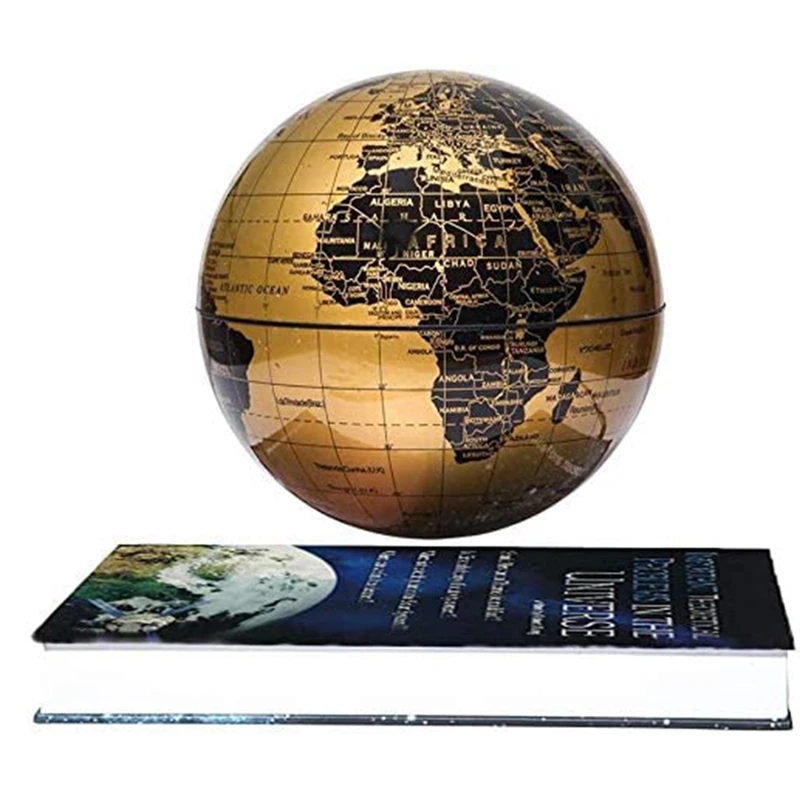 HOT-World Geographic Globes, Magnetic Floating Auto-Rotation Rotating 6Inch Gold Globe With Book Style Platform EU Plug
